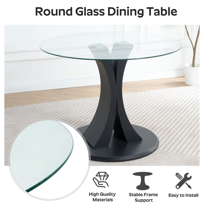Wrought Studio™ Round Tempered Glass Pedestal Dining Table | Wayfair